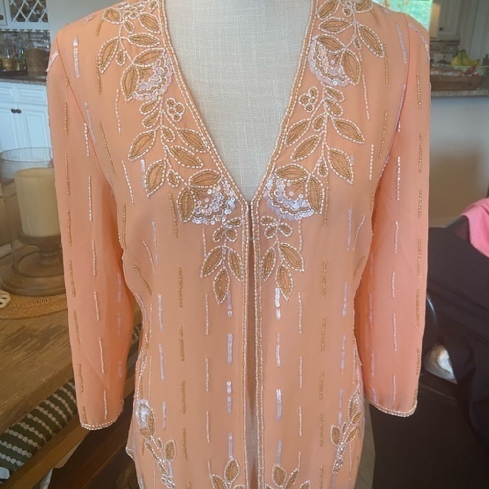 Midnight Velvet Peach‎ Beaded Jacket size medium vintage style jacket - Picture 2 of 12